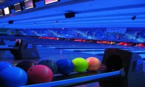  Glowing bowling balls at Rab’s Cosmic Bowling   